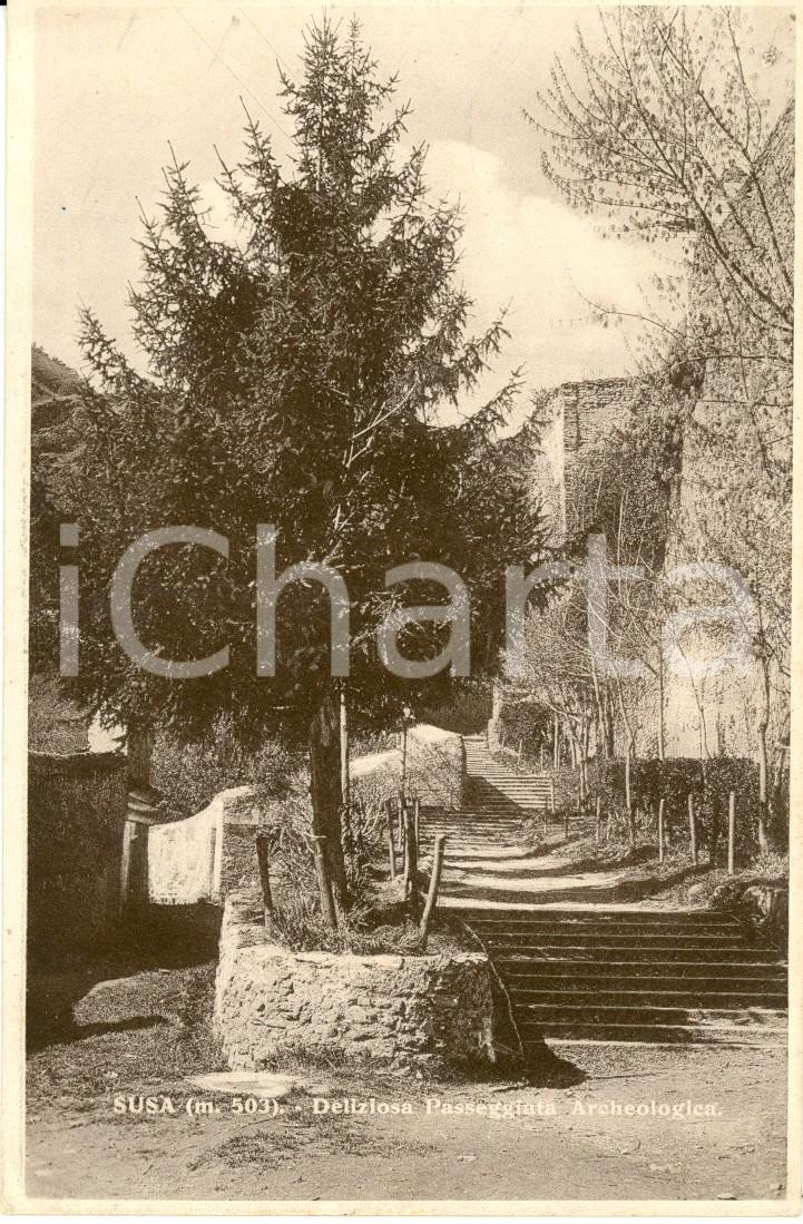 Cartolina originale da collezione 1930 ca SUSA TO Veduta della passeggiata archeologica Cartolina postale FP NV 1