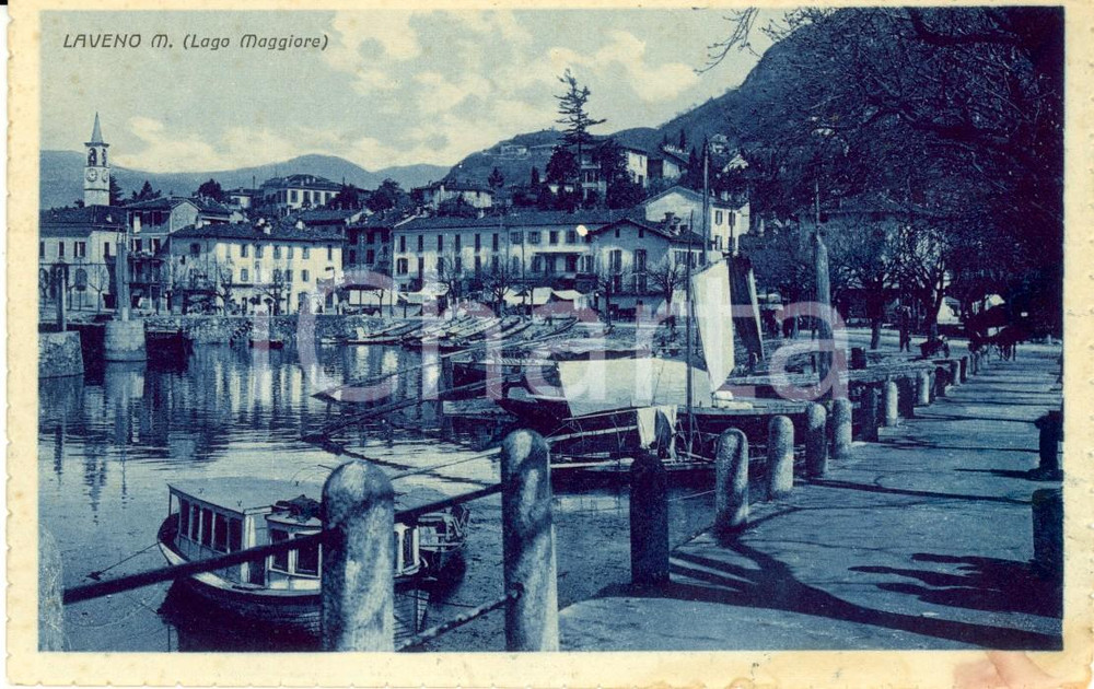 Cartolina originale da collezione 1925 ca LAVENO MOMBELLO VA Lago MAGGIORE Veduta del lungolago con barche FP 1