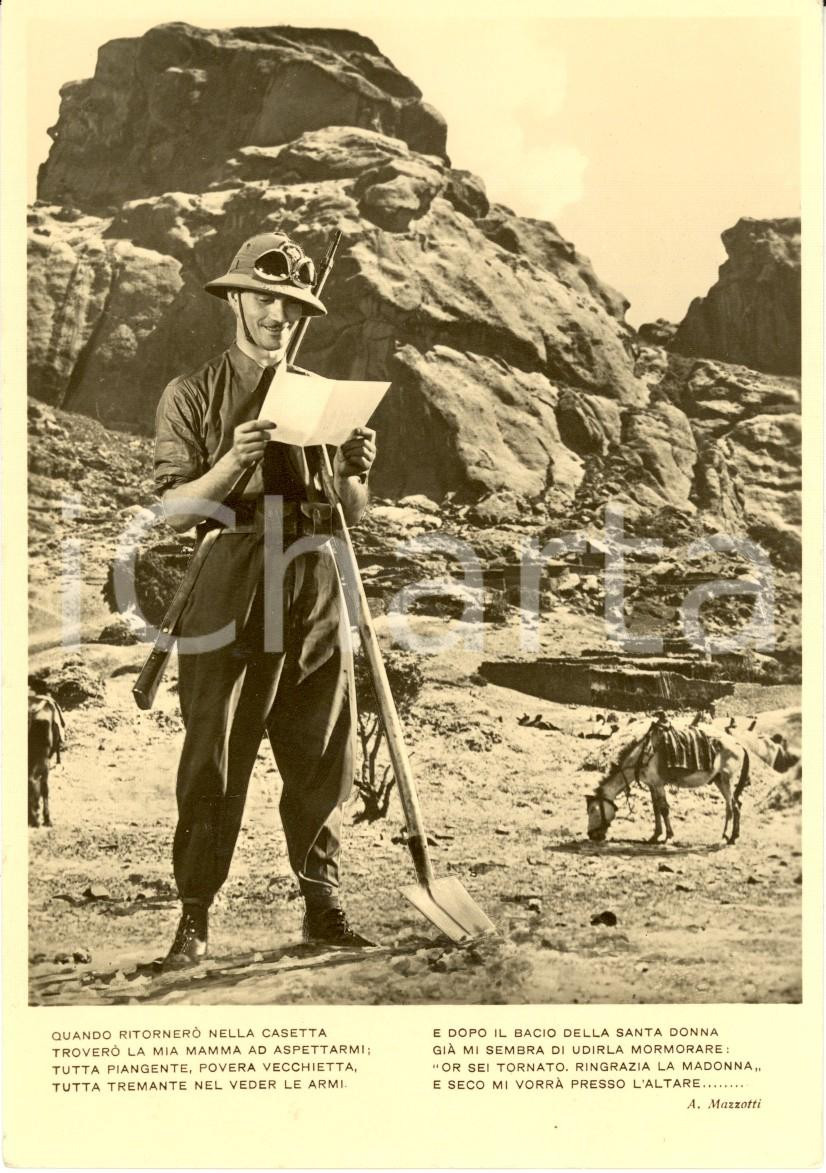 Cartolina originale da collezione 1928 Propaganda coloniale Legionario legge lettera della madre Cartolina FG NV 1