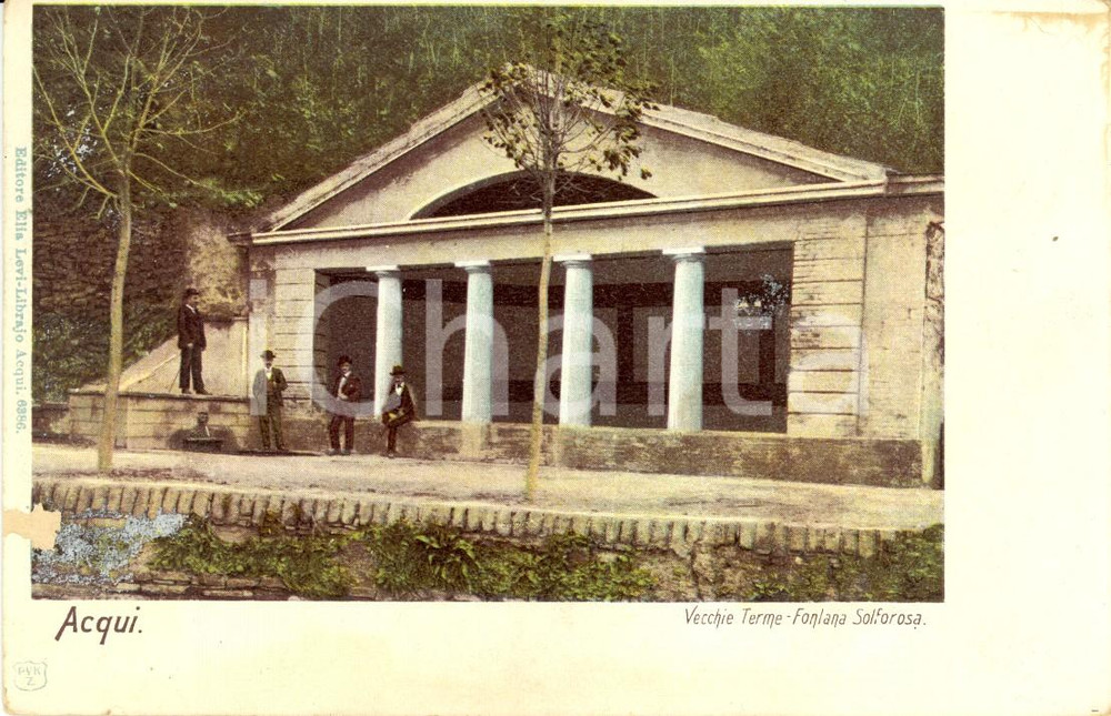 Cartolina originale da collezione 1900 ca ACQUI AL Villeggianti alla Fontana solforosa delle vecchie terme FP 1