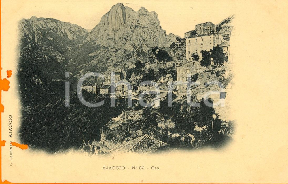 Cartolina originale da collezione 1900 ca OTA (FRANCE) CORSICA Panorama del paese con monte CAPU *DANNEGGIATA FP 1