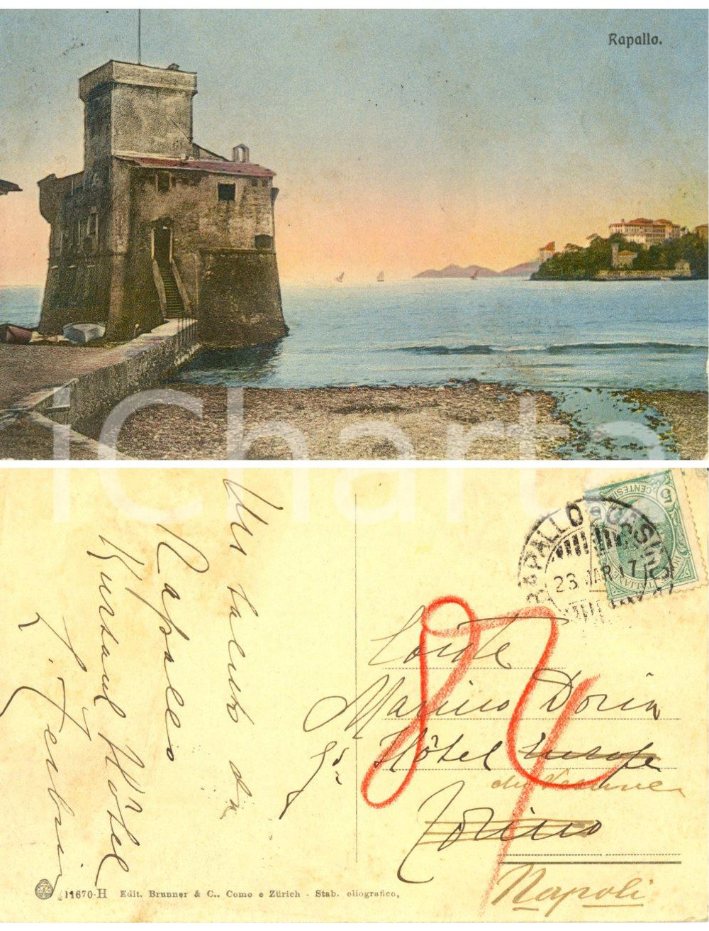 Autografo originale 1917 RAPALLO Veduta del lungomare *Cartolina nobile ZERBI al conte Marino DORIA 1