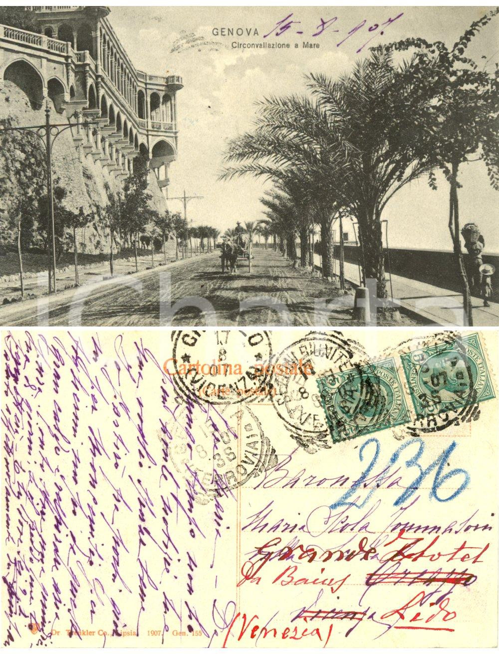 Autografo originale 1907 GENOVA Circonvallazione a mare *Cartolina a Maria SCOLA CAMERINI FP VG 1
