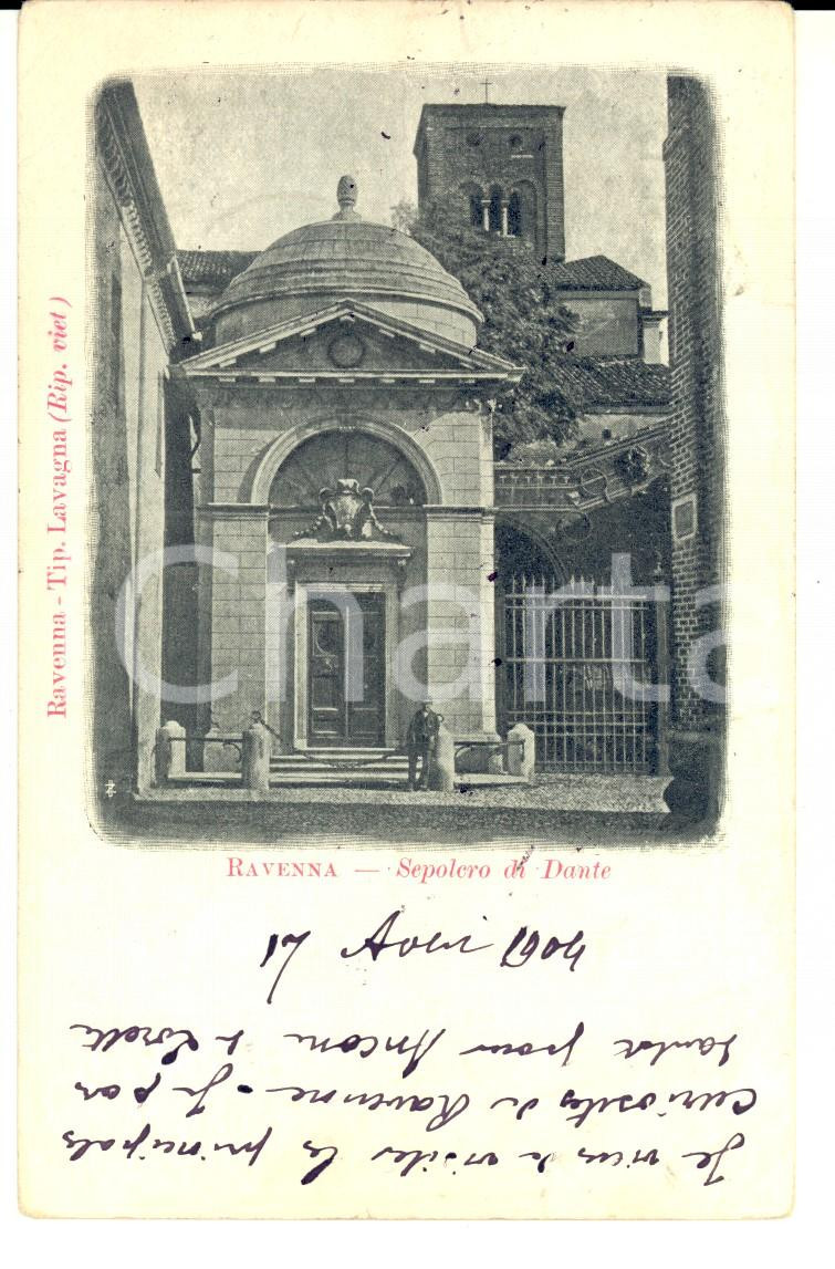 Cartolina originale da collezione 1904 RAVENNA Sepolcro di Dante Cartolina ANIMATA ad Adolphe PERRIN CÃ´ted Or 1