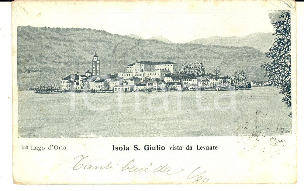 Cartolina originale da collezione 1903 ISOLA DI SAN GIULIO Veduta da levante Cartolina all ing. Teseo RAINALDI 1