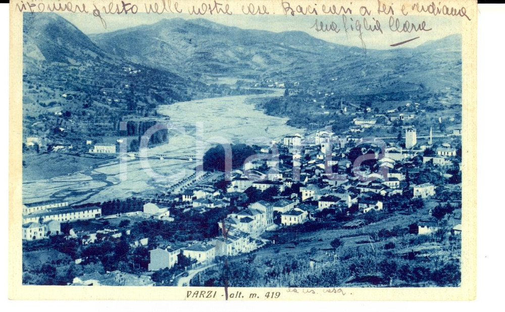 Cartolina originale da collezione 1943 VARZI PV Panorama Cartolina all ing. Attilio STECCANELLA dalla figlia 1
