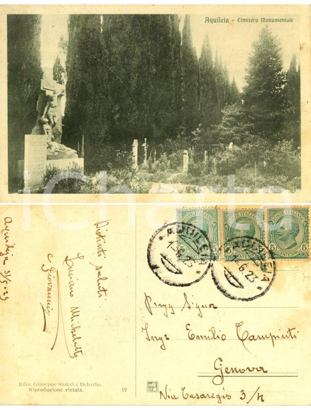 Autografo originale 1923 AQUILEIA (UD) Cimitero Monumentale *Cartolina pittore Luciano MICHELUTTI 1