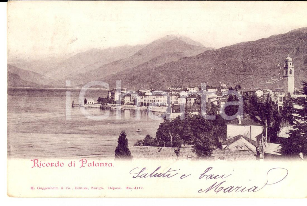 Cartolina originale da collezione 1901 VERBANIA PALLANZA Veduta del lago *Cartolina al rag. Enrico BERETTA FP VG 1