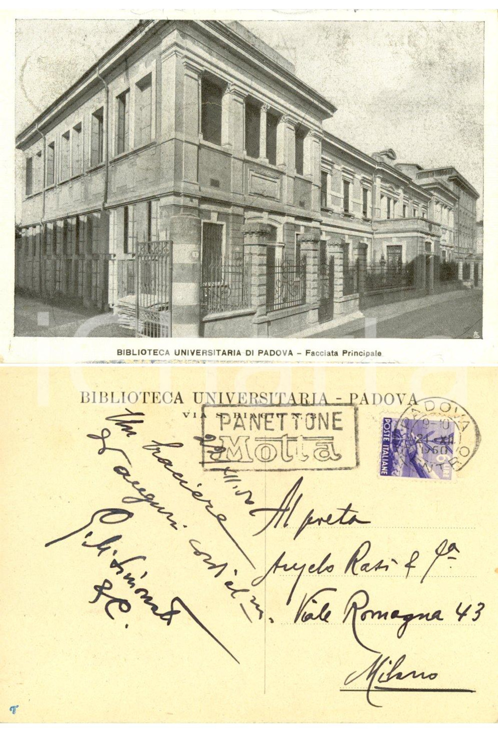 Autografo originale 1950 PADOVA Biblioteca *Giovanni Maria SIMONATO al poeta Angelo RASI 1
