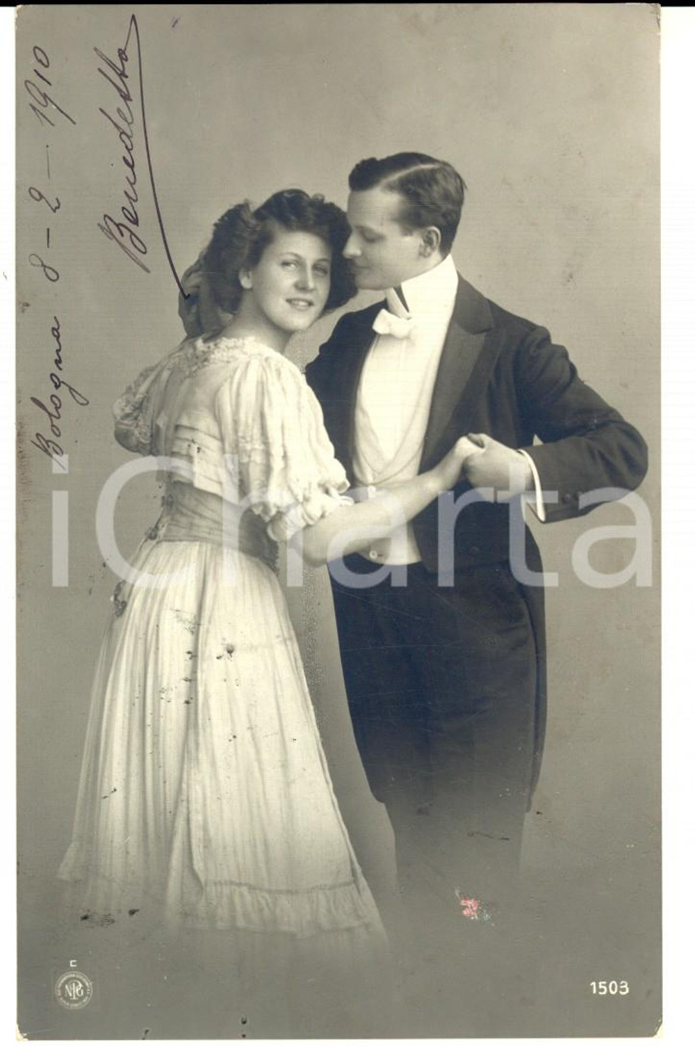 Cartolina originale da collezione 1910  BOLOGNA Danza di innamorati *Cartolina VINTAGE Benedetto BONELLI FP VG 1