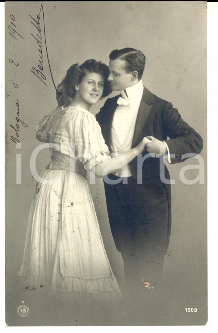 Cartolina originale da collezione 1910  BOLOGNA Danza di innamorati Cartolina VINTAGE Benedetto BONELLI FP VG 1