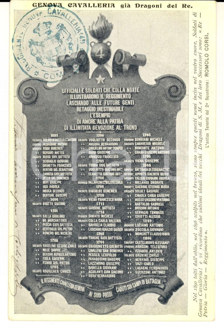Cartolina originale da collezione 1905 Cartolina 4° Reggimento GENOVA CAVALLERIA Vittorio MANASSERO DI COSTIGLIOLE 1