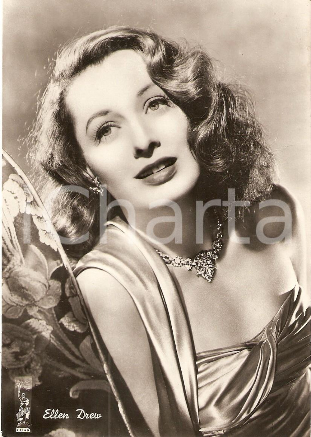 Cartolina originale da collezione 1950 ca CINEMA Actress Ellen DREW Portrait with necklace *Cartolina FG NV 1