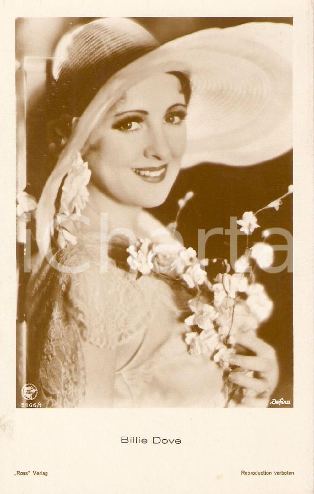 Cartolina originale da collezione 1930 ca CINEMA Actress Billie DOVE wears a hat *Cartolina FP NV 1