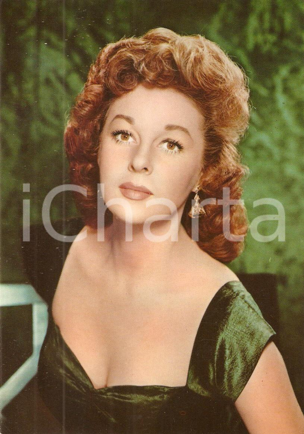 Cartolina originale da collezione 1955 ca CINEMA Actress Susan HAYWARD wears a green dress *Cartolina FG NV 1