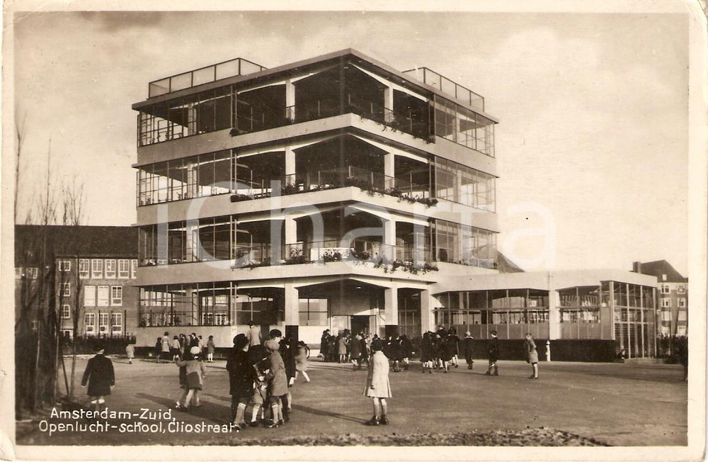 Cartolina originale da collezione 1932 AMSTERDAM-ZUID (NEDERLAND) Ricreazione nella scuola di Cliostraat Cartolina 1