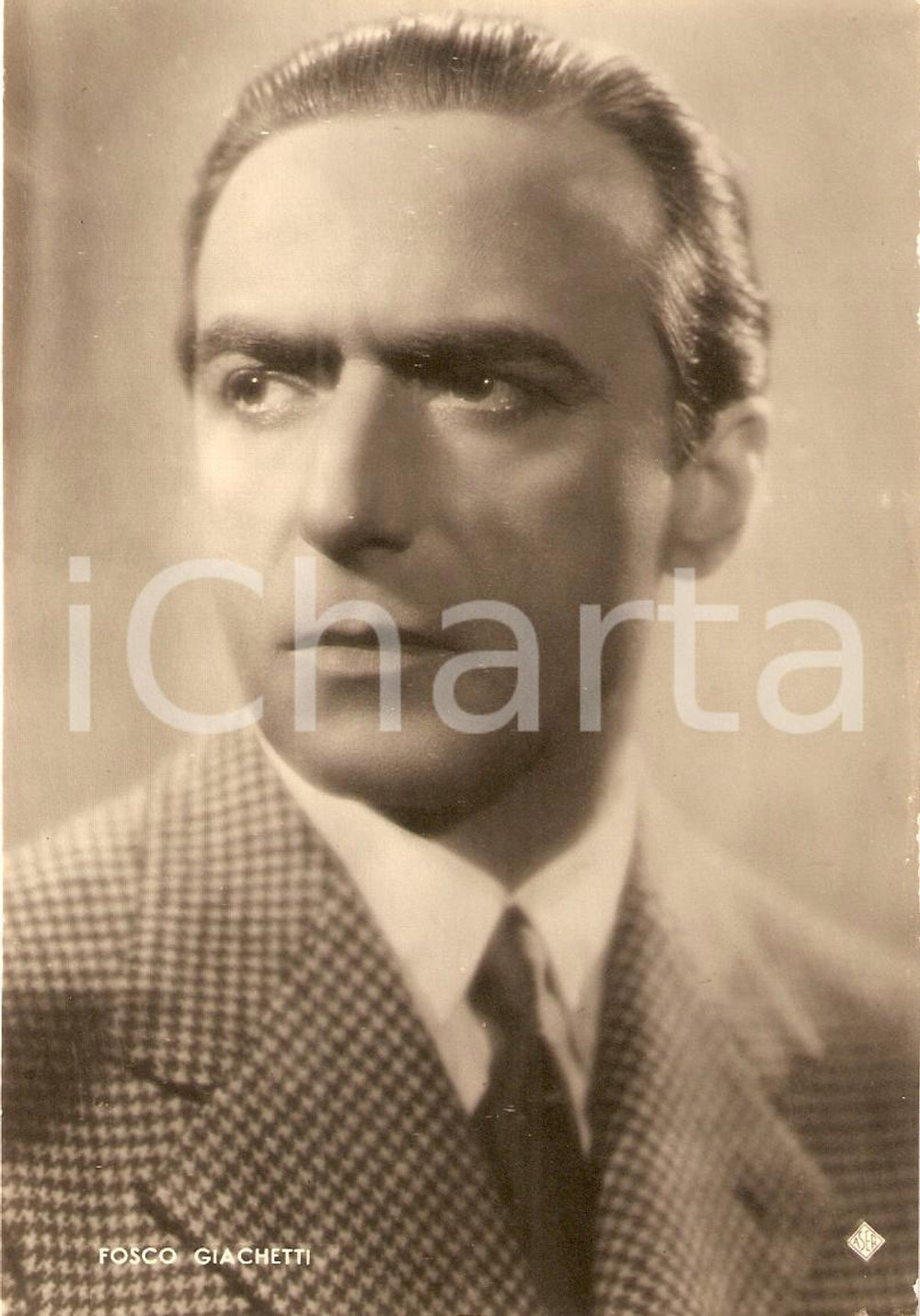 Cartolina originale da collezione 1945 ca CINEMA Attore Fosco GIACHETTI Ritratto *Fotografia seriale ASER 1