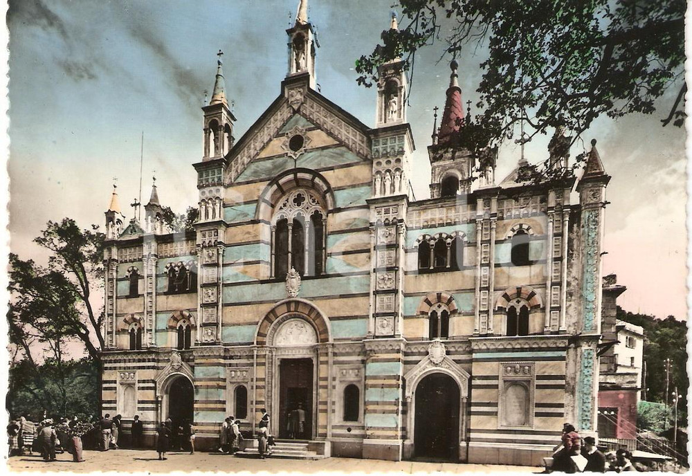 Cartolina originale da collezione 1950 ca RAPALLO Santuario Nostra Signora MONTALLEGRO Facciata Cartolina ANIMATA 1