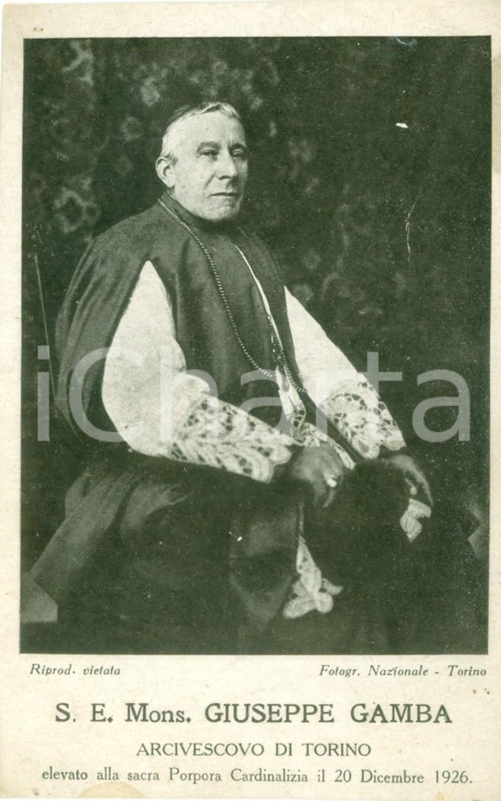 Cartolina originale da collezione 1927 TORINO Arcivescovo Giuseppe GAMBA con porpora cardinalizia *Cartolina FP NV 1