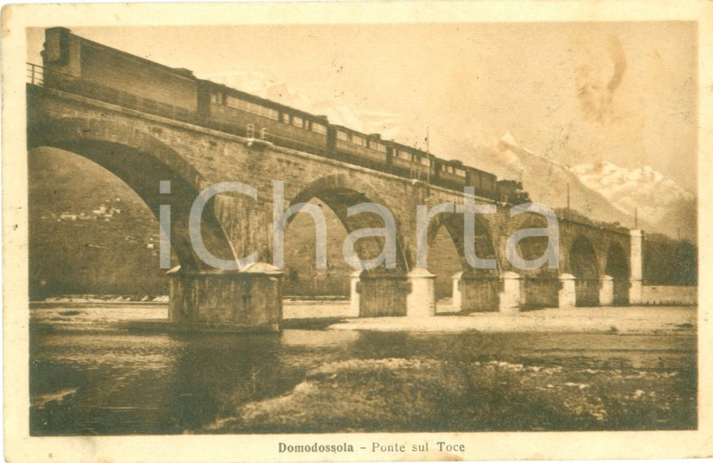 Cartolina originale da collezione 1921 DOMODOSSOLA Treno in corsa sul ponte sul TOCE Cartolina FP VG 1
