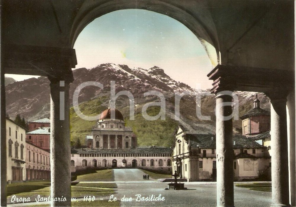 Cartolina originale da collezione 1955 ca BIELLA Santuario di OROPA Le due Basiliche Cartolina FG NV 1