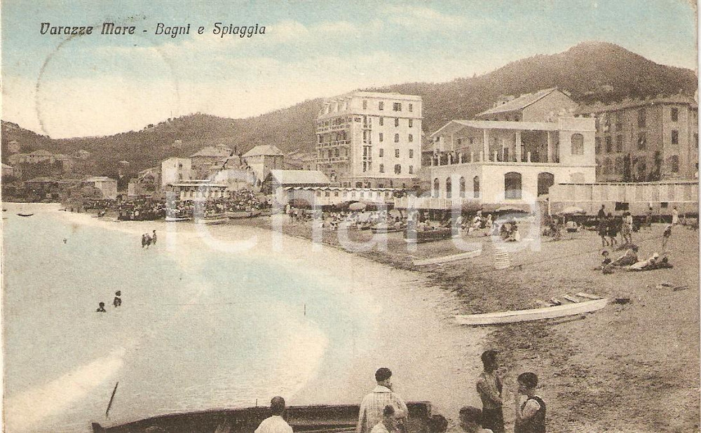 Cartolina originale da collezione 1928 VARAZZE (SV) Bagni e spiaggia ANIMATA *Cartolina FP VG 1