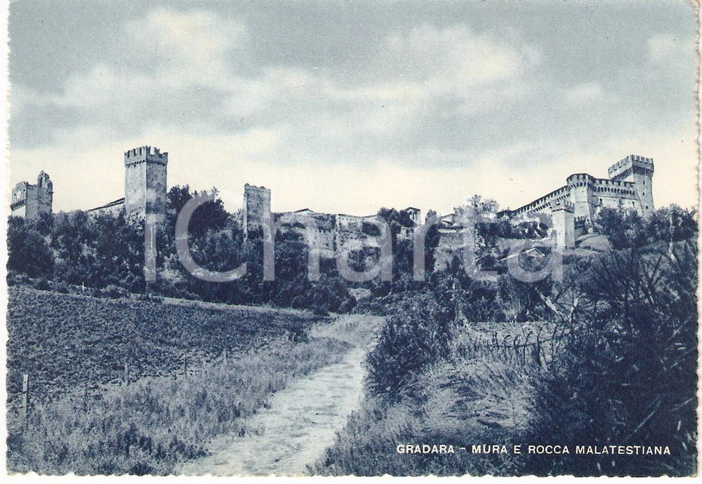 Cartolina originale da collezione 1955 ca GRADARA PU Mura e Rocca Malatestiana Cartolina FG NV 1