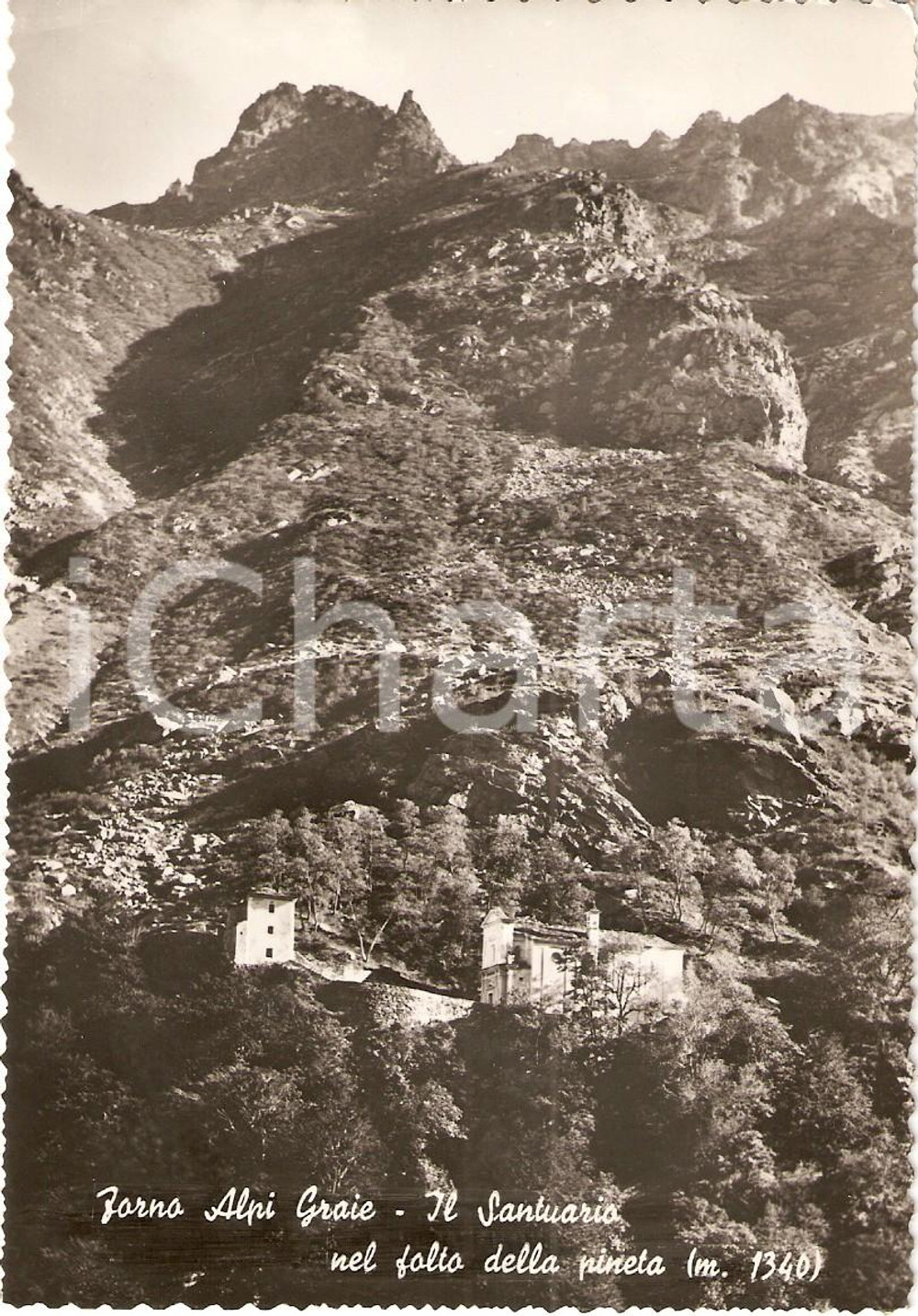 Cartolina originale da collezione 1950 ca GROSCAVALLO (TO) Fraz. FORNO ALPI GRAIE Santuario Beata Vergine Loreto 1