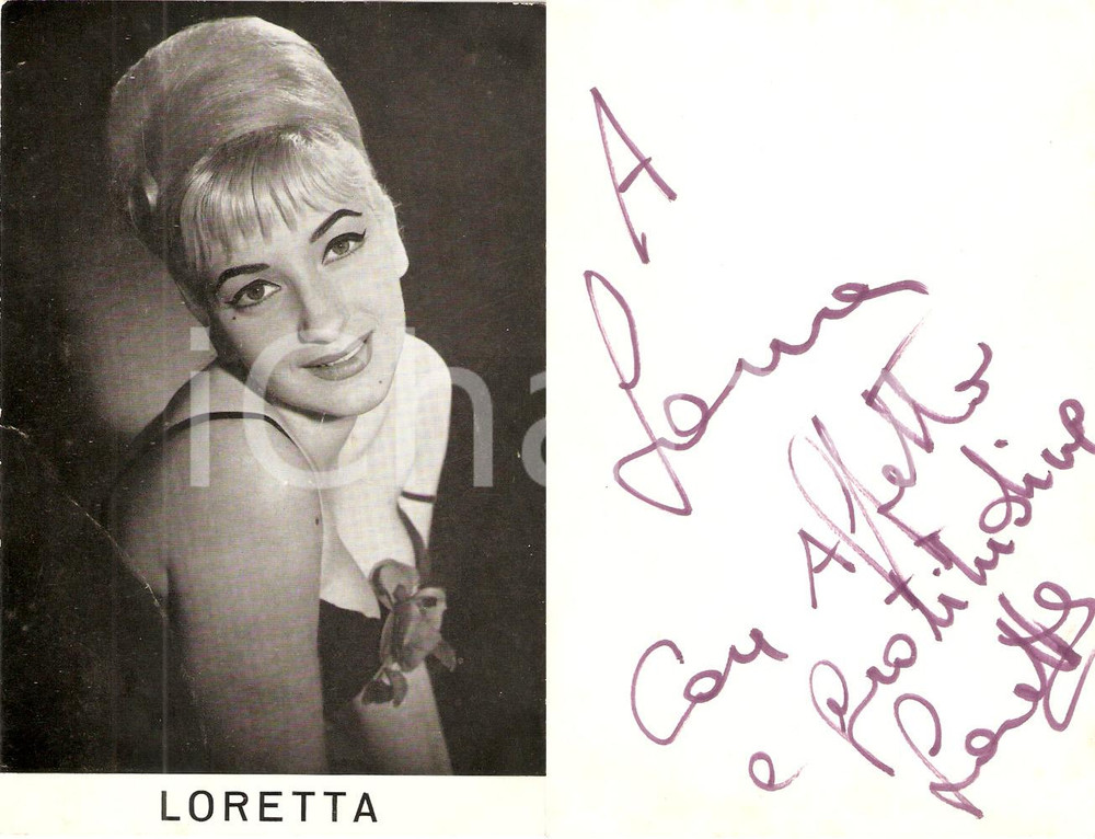 Fotografia d epoca originale 1965 ca MUSICA  LORETTA Italian singer Fotografia seriale con AUTOGRAFO 1