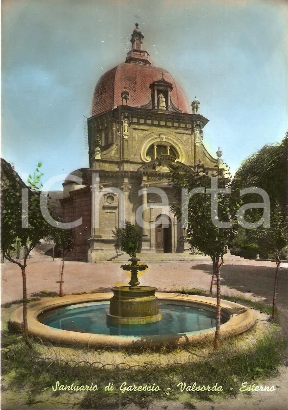 Cartolina originale da collezione 1950 ca GARESSIO (CN) Esterno del Santuario Beata Vergine delle Grazie Cartolina 1
