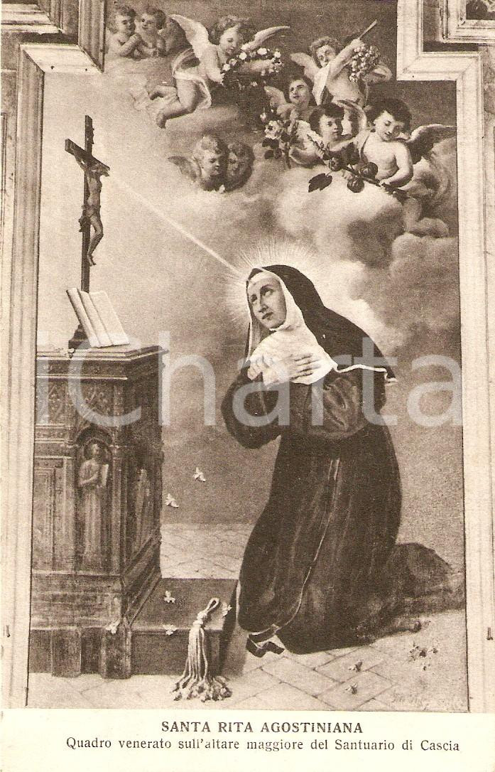 Cartolina originale da collezione 1935 CASCIA PG Quadro SANTA RITA AGOSTINIANA su altare Maggiore Cartolina FG 1