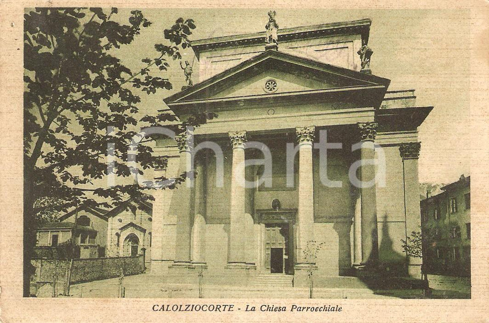 Cartolina originale da collezione 1935 ca CALOLZIOCORTE (LC) Chiesa Parrocchiale SAN MARTINO *Cartolina FG NV 1
