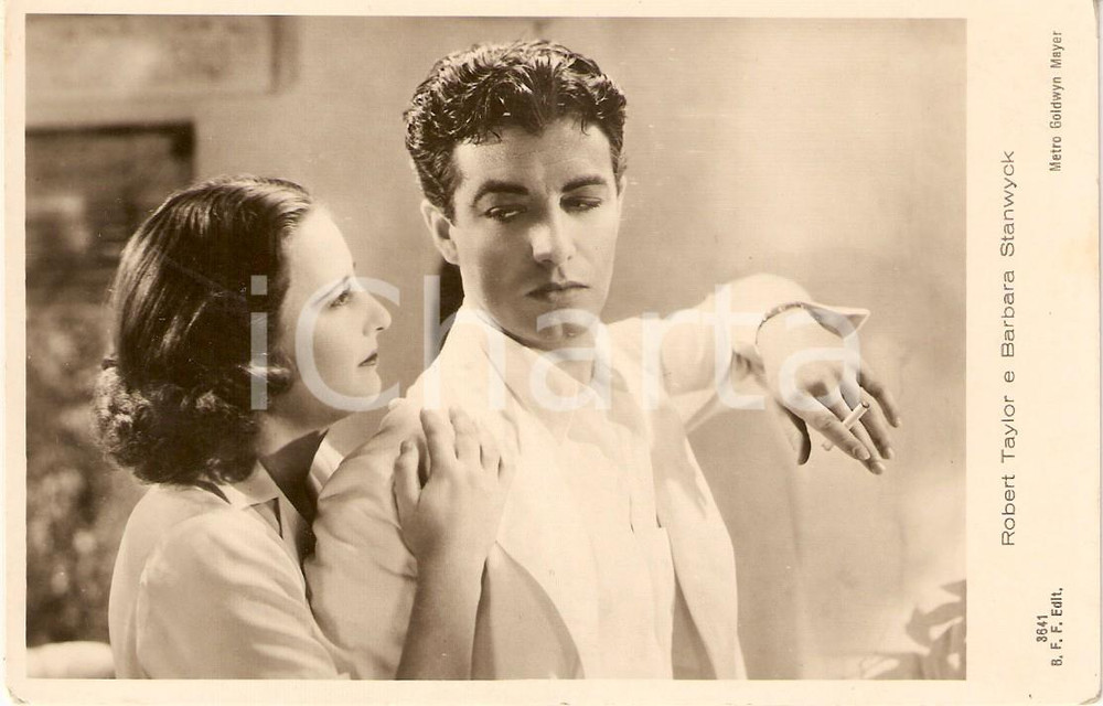 Cartolina originale da collezione 1930 ca CINEMA Barbara STANWYCK e Robert TAYLOR Ritratto Cartolina FP NV 1