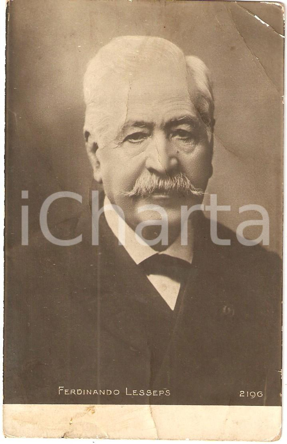 Cartolina originale da collezione 1900 ca Ferdinand DE LESSEPS Portrait *Cartolina DANNEGGIATA 1