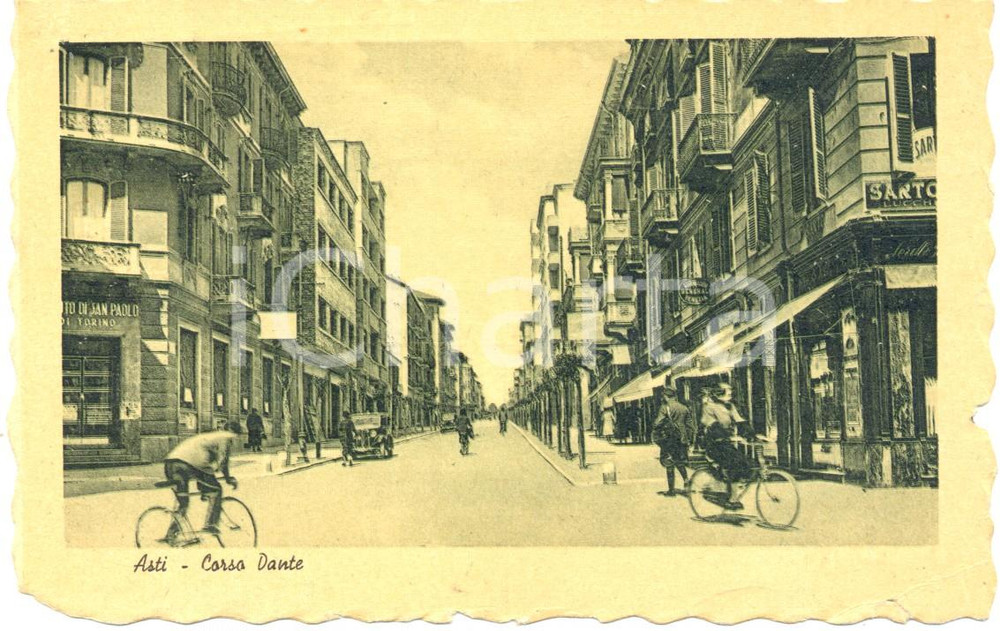 Cartolina originale da collezione 1943 ASTI Biciclette in Corso DANTE *Cartolina ANIMATA FP VG 1