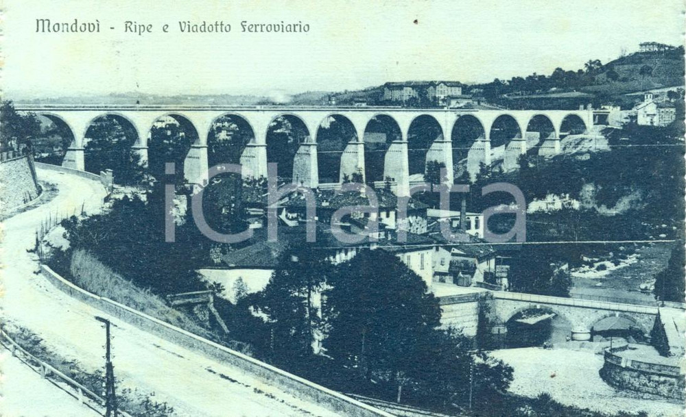 Cartolina originale da collezione 1917 MONDOVI  CN Le Ripe e il Viadotto ferroviario Cartolina FP VG 1
