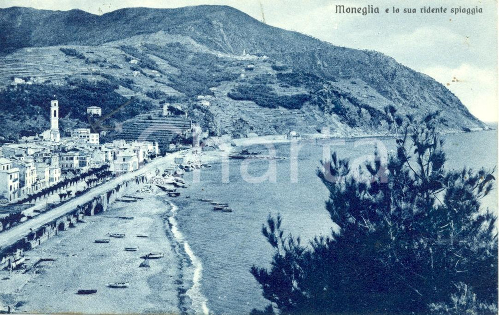 Cartolina originale da collezione 1950 MONEGLIA GE Scorcio panoramico con la spiaggia Cartolina FP VG 1