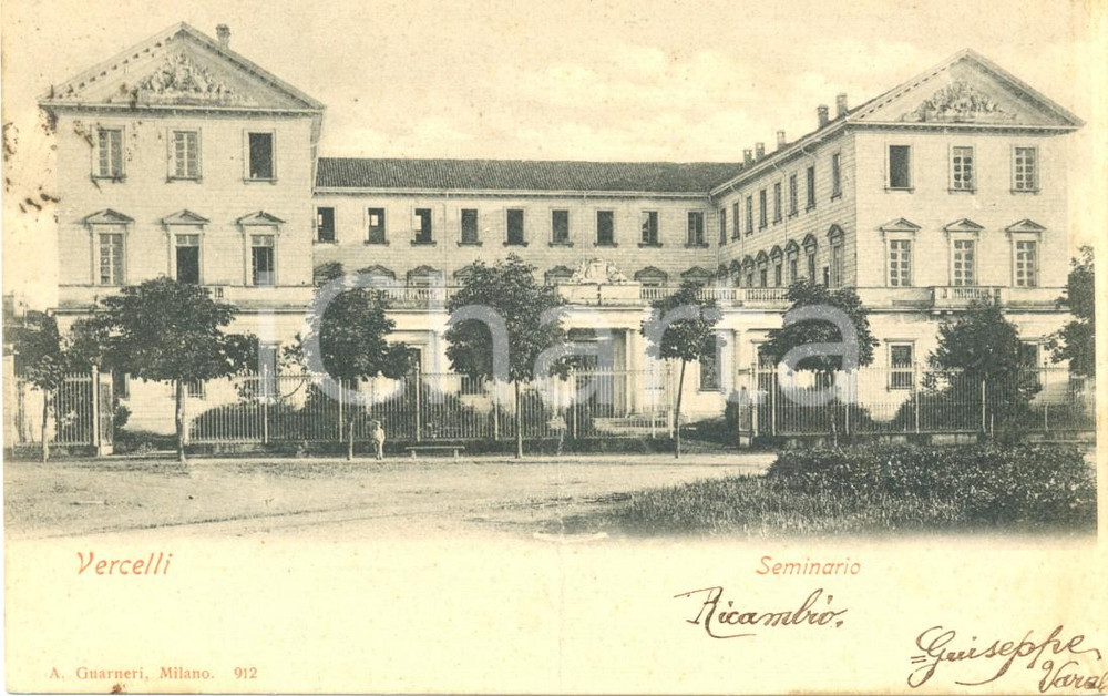 Cartolina originale da collezione 1909 VERCELLI Seminario Arcivescovile  La facciata Cartolina DANNEGGIATA FP VG 1