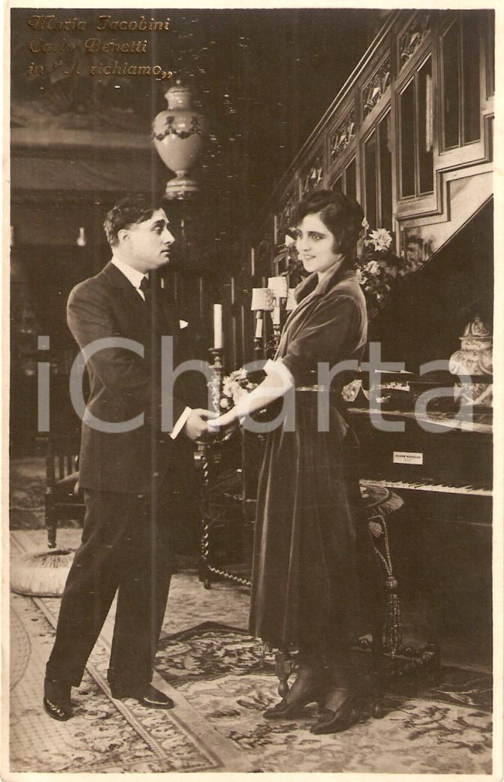 Fotografia d'epoca originale 1921 IL RICHIAMO Maria JACOBINI e Carlo BENETTI Regia Gennaro RIGHELLI Cartolina 1