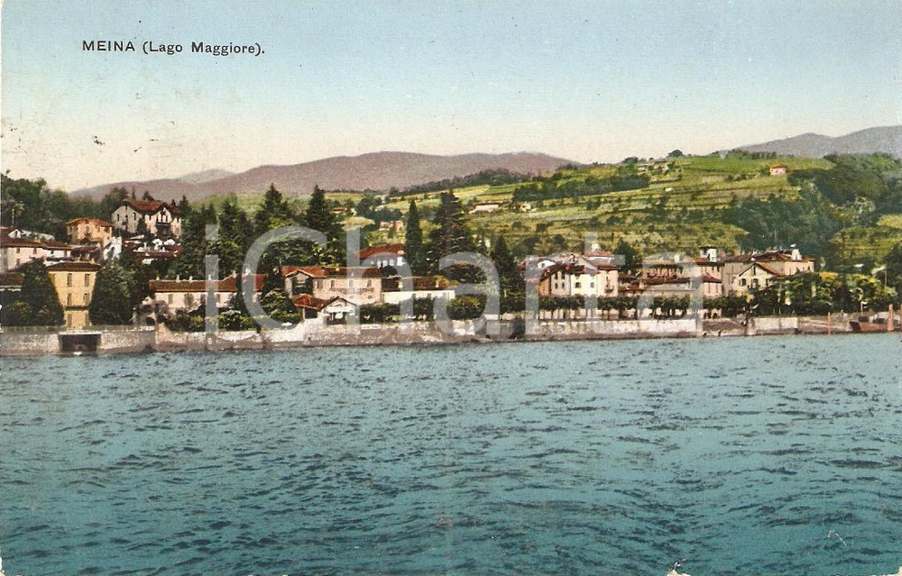Cartolina originale da collezione 1913 MEINA (NO) Veduta del paese dal Lago MAGGIORE *Cartolina FP VG 1