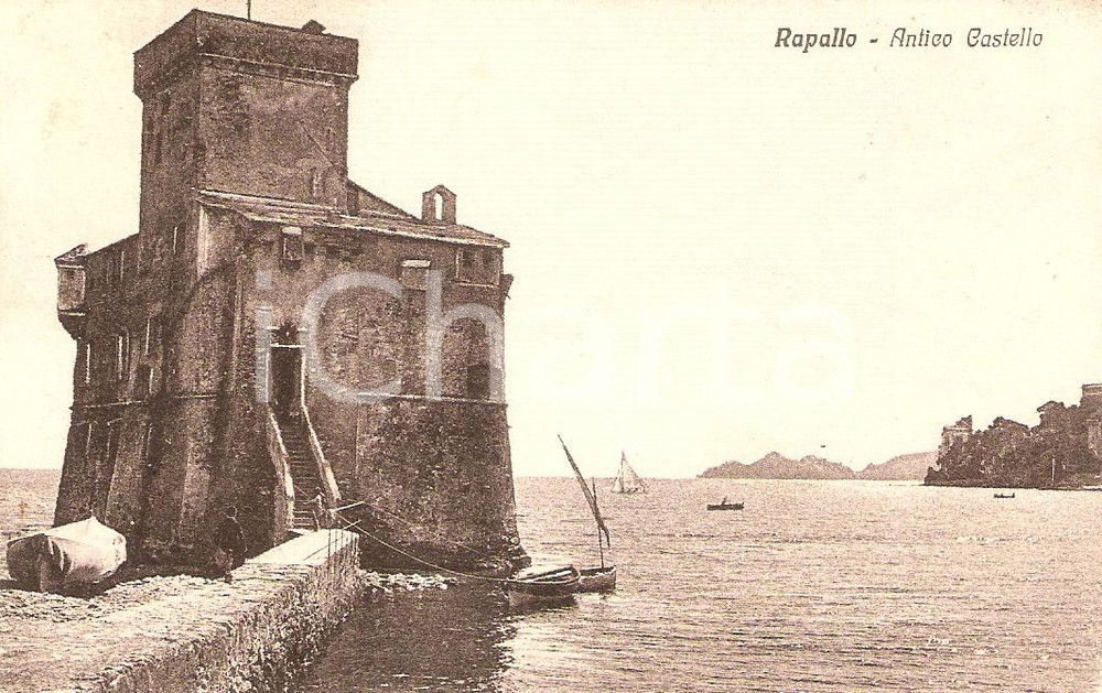 Cartolina originale da collezione 1930 RAPALLO GE L Antico Castello sul mare Cartolina ANIMATA FP VG 1