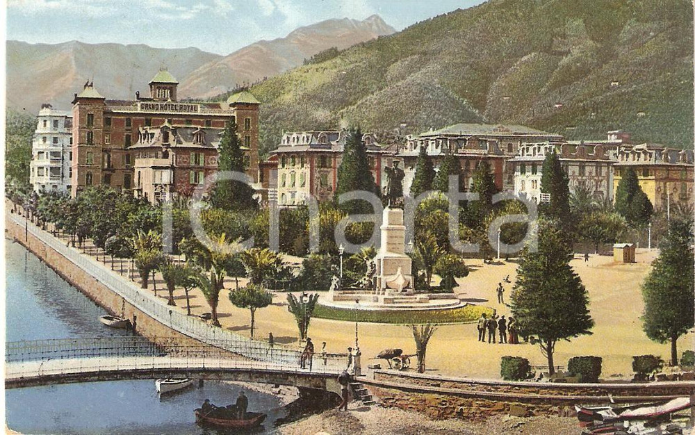 Cartolina originale da collezione 1921 RAPALLO (GE) Grand Hotel ROYAL Monumento a COLOMBO *Cartolina ANIMATA FP VG 1