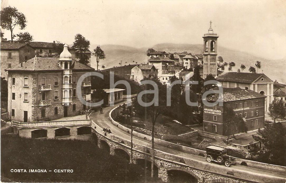 Cartolina originale da collezione 1947 COSTA VALLE IMAGNA BG Panorama del paese con automobile Cartolina FP VG 1