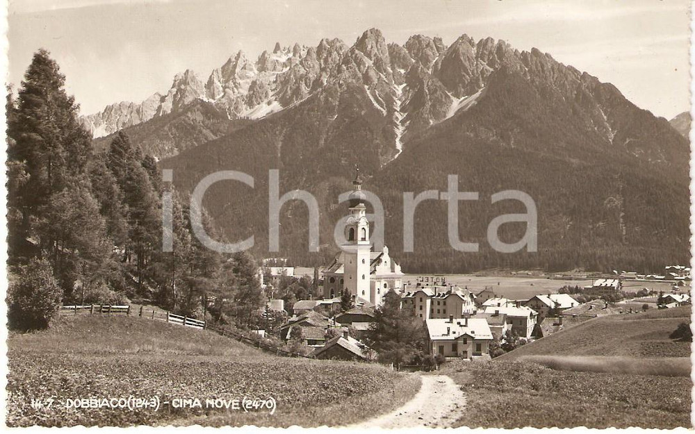Cartolina originale da collezione 1947 DOBBIACO (BZ) Panorama del paese con la Cima NOVE *Cartolina FP VG 1