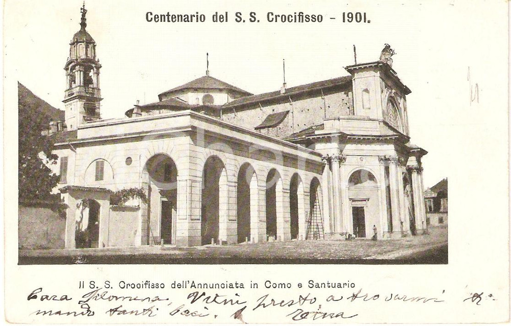 Cartolina originale da collezione 1901 COMO Centenario Santissimo CROCIFISSO Pillole FATTORI Cartolina FP NV 1