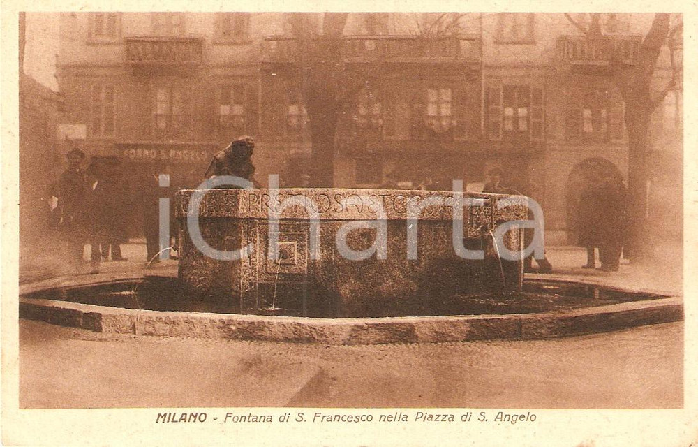 Cartolina originale da collezione 1930 ca MILANO Piazza SANT ANGELO Fontana SAN FRANCESCO Cartolina ANIMATA FP NV 1