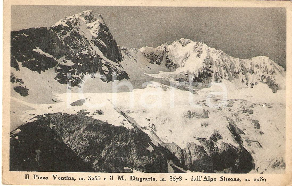 Cartolina originale da collezione 1953 CHIESA IN VALMALENCO (SO) Pizzo VENTINA e Monte DISGRAZIA *Cartolina FP VG 1
