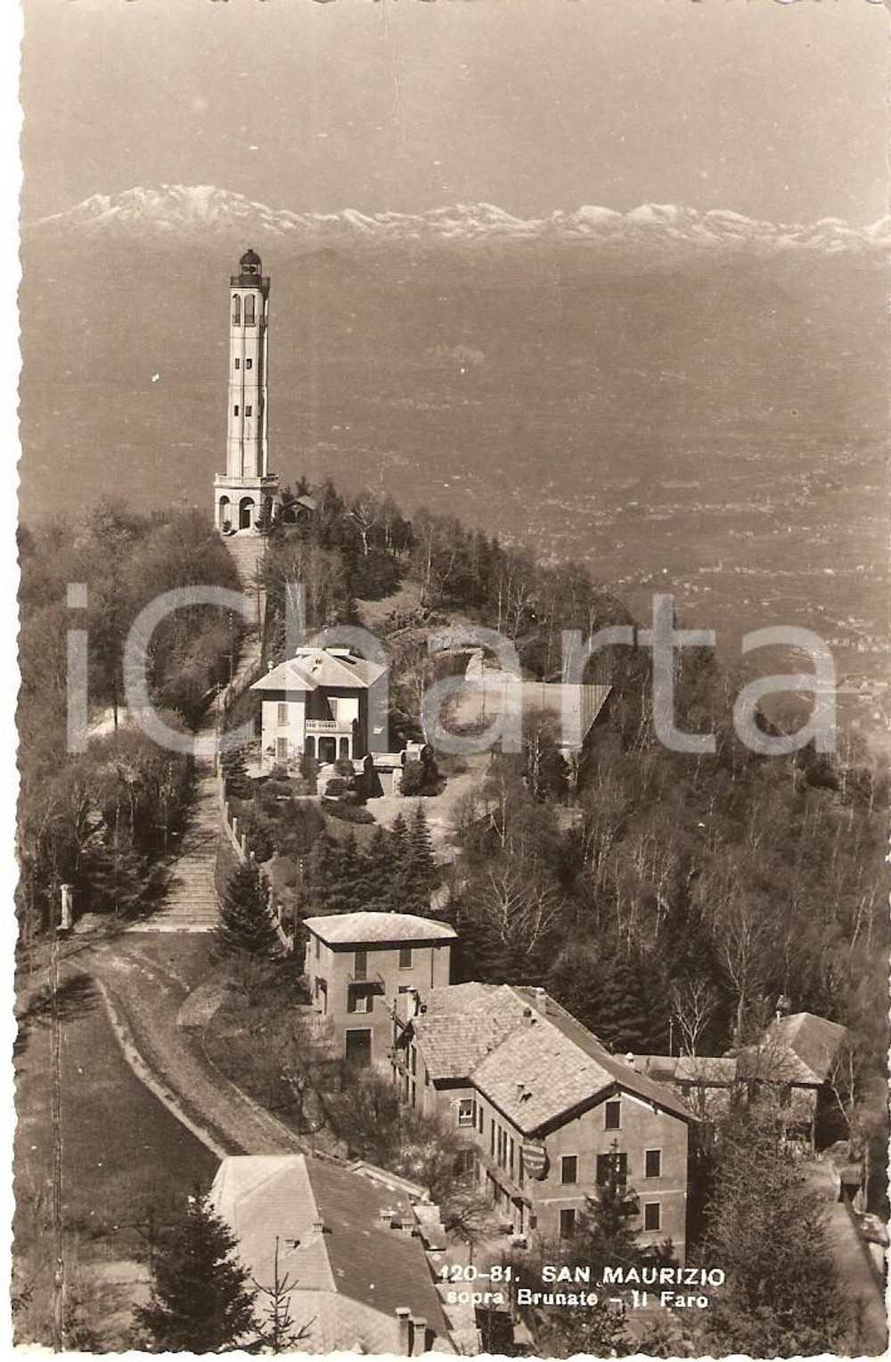 Cartolina originale da collezione 1950 ca BRUNATE (CO) Frazione SAN MAURIZIO Panorama con il Faro *Cartolina FP NV 1