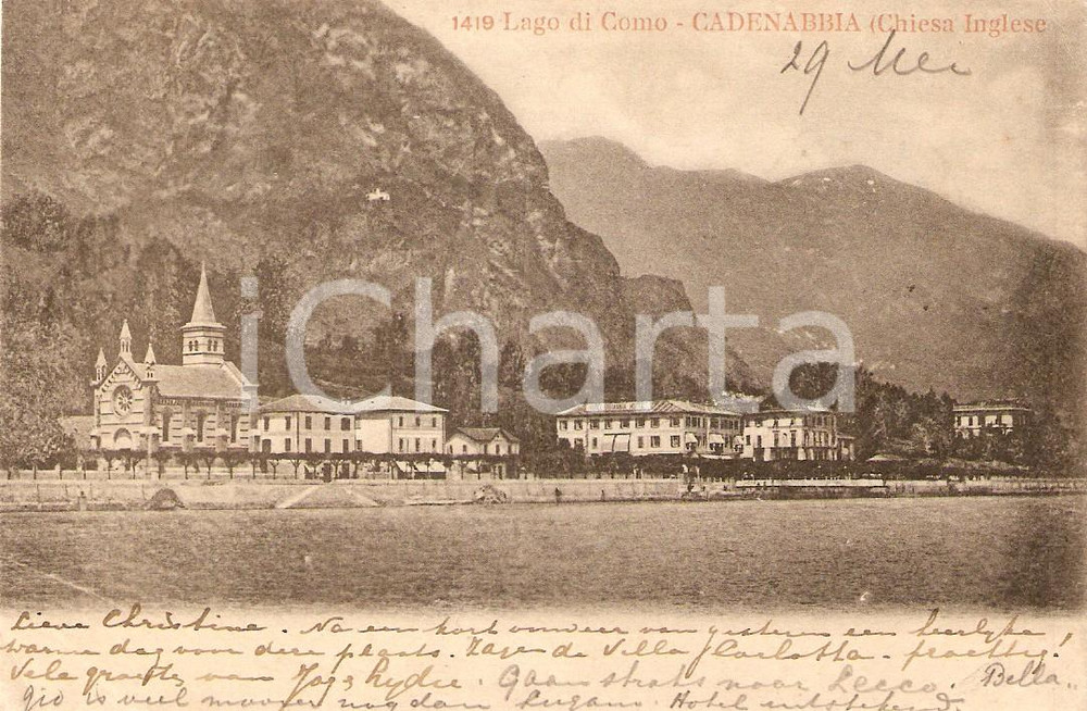 Cartolina originale da collezione 1904 GRIANTE CO La Chiesa Inglese di CADENABBIA Cartolina FP VG 1