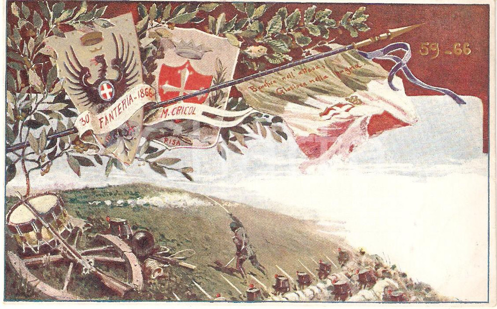 Cartolina originale da collezione 1900 ca BRIGATA PISA 30Â° Reggimento Fanteria Cartolina ILLUSTRATA 1